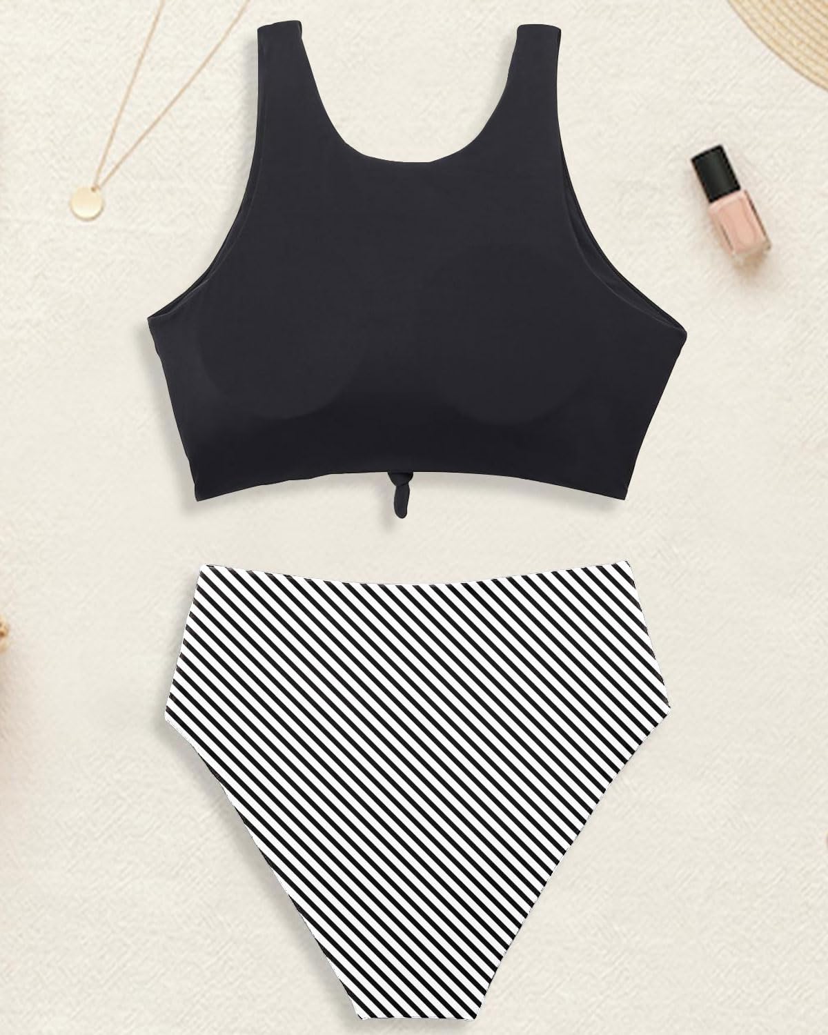 Tempt Me Women High Waisted Sporty Bikini Sets High Neck Two Piece Swimsuits Tie Knot Bathing Suits - Image 4