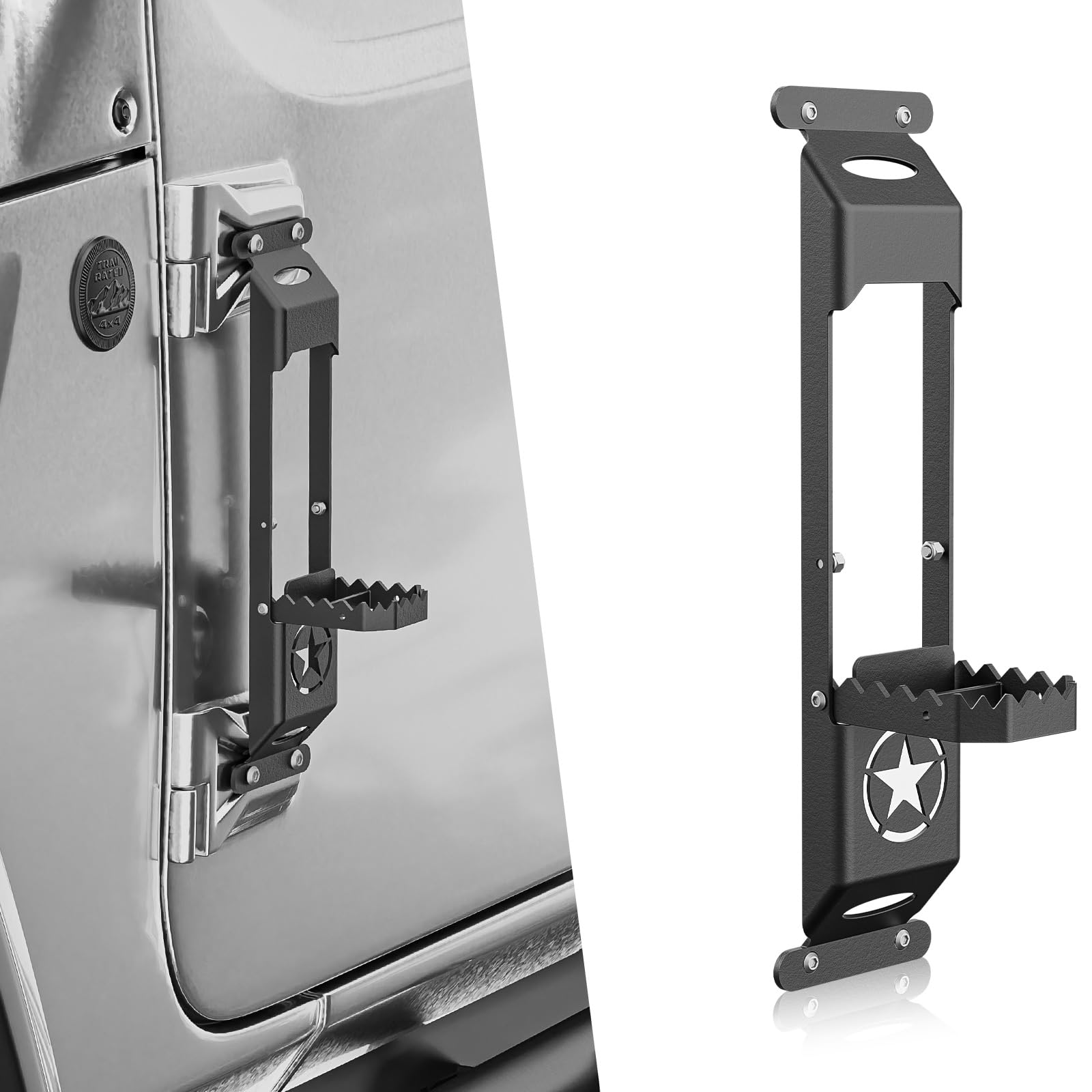 YZONA for JK JL JT Hinge Step Foldable Foot Pedal with Bottle Opener Compatible with 2007-2025 Jeep Wrangler JK JL JKU JLU Unlimited & Gladiator JT 2/4 Doors, Foot Step Accessories Star Sign Door