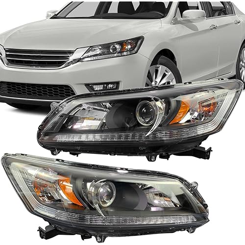 Headlight Assembly Compatible with 2013-2015 Honda Accord 4-Door Sedan Halogen Headlamp Replacement - Left Driver&Right Passenger Side HO2502151 HO2503151