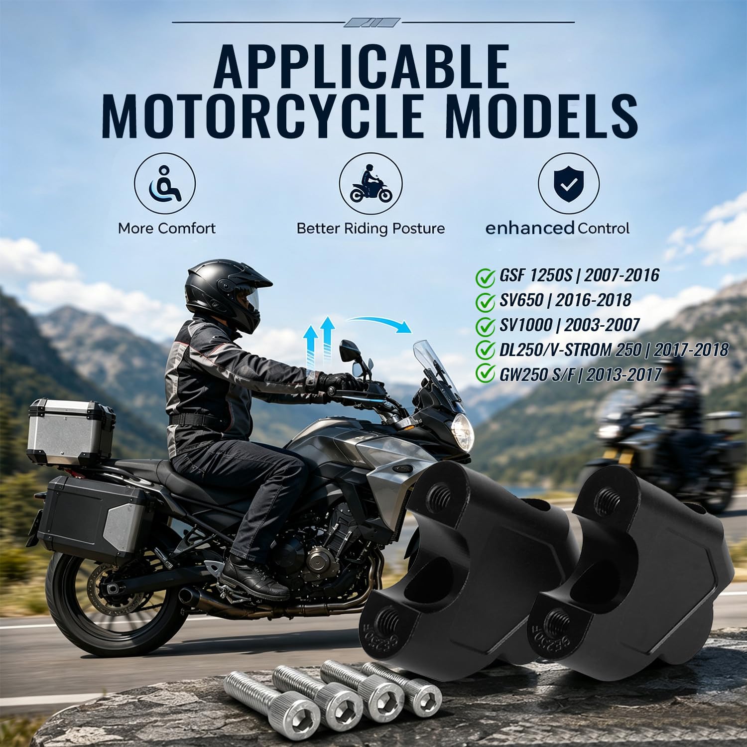 Rehausse Guidon Moto 22mm,pour GSF 1250S 2007-2016 SV650 2016-2018 | Rehausse Guidon pour SV1000 2003-2007 DL250/V-STROM 250 2017-2018 GW250 S/F 2013-2017
