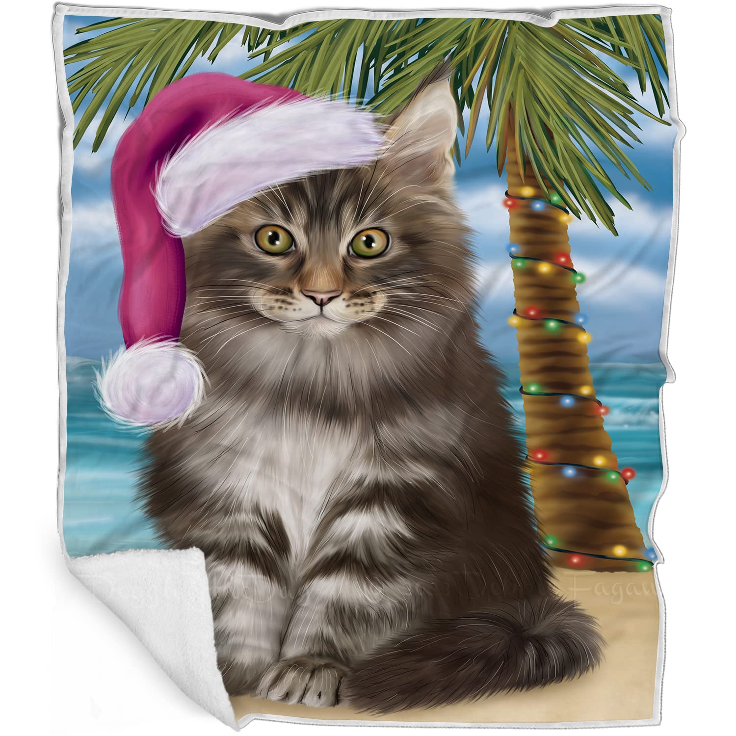 Doggie of the Day Maine Coon Cat Blanket - Christmas Summertime Beach - Super Soft & Warm Pet Theme for Sofa or Bed, Warm Fleece, Sherpa or Woven Material, BLNKT163716 (30x40 Fleece)