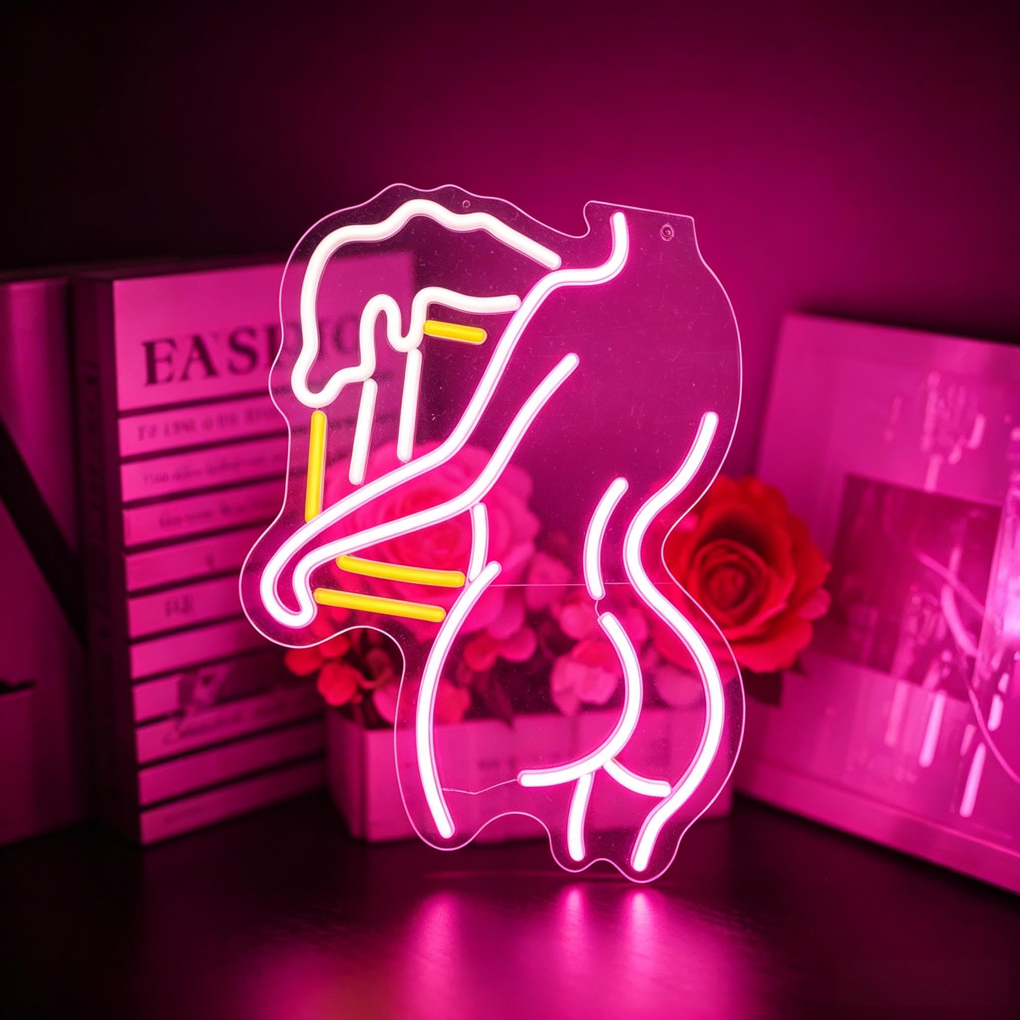 Lady Back Neon Schild, Rosa Sexy Lady dimmbare LED Wandleuchte mit USB-Betrieb, Bier Geschenke für Männer, Bar Zubehör Deko für Wand, Schlafzimmer, Männerhöhle, Cafe, Party