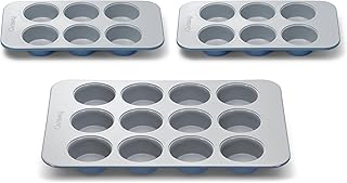 Nonstick Ceramic Muffin Pan Set - 2x 6 Cup & 1x 12 Cup – Non-Toxic, PTFE & PFOA Free – Aluminized Steel Core – For Baking Cupcakes, Muffins & More - Slate