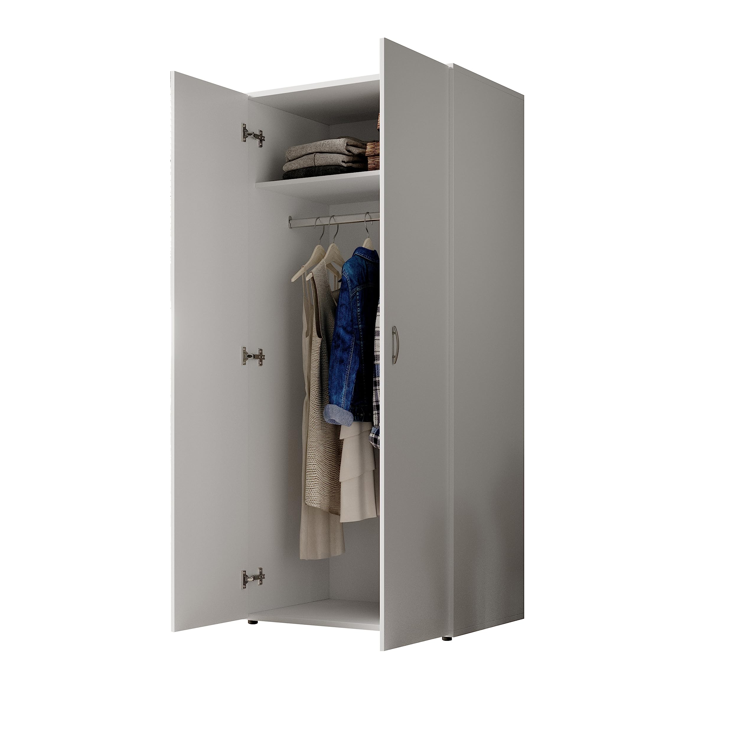 Generico Armadio Bianco a 2 Ante, Guardaroba con Appendiabiti e Ripiano, L.80 P.52 H.177 cm