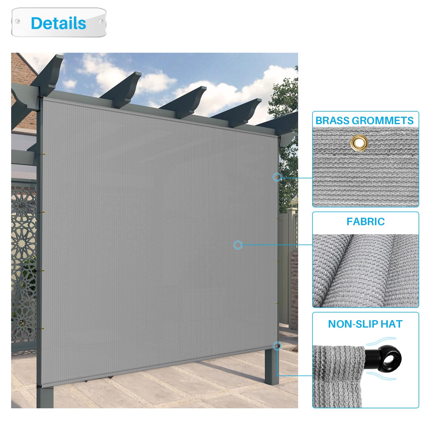 Patio Paradise 8' x 16' Pergola Canopy Replacement Cover Shade Cloth with Grommets Weighted Rods Outdoor Sun Shade Screen UV Block for Gazebo Backyard Deck Porch Balcony, Light Gray