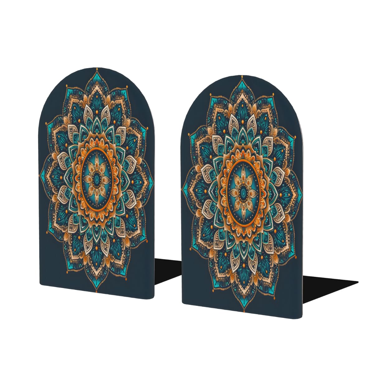 (2 PCS/1 Pairs) Wood Bookends Bohemian Mandala Decorative Wood Bookends for Student School Shelves Kids Room Desk Home Office Book Stoppers for Holiding Books 5x3 Inch-14