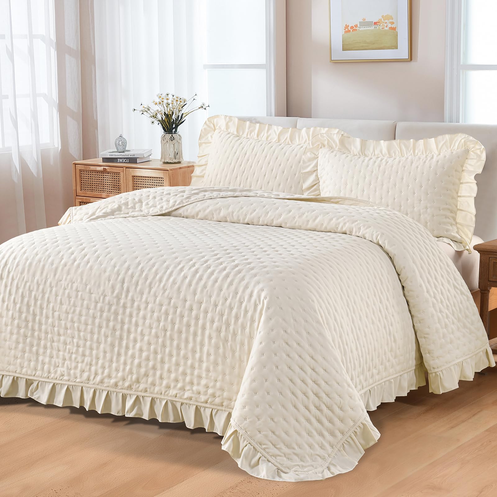 WONGS BEDDING Tagesdecke Bettüberwurf Decke Steppdecke 3 Teilig Doppelbett Gesteppt Bettdecke Vielseitige Wohndecke
