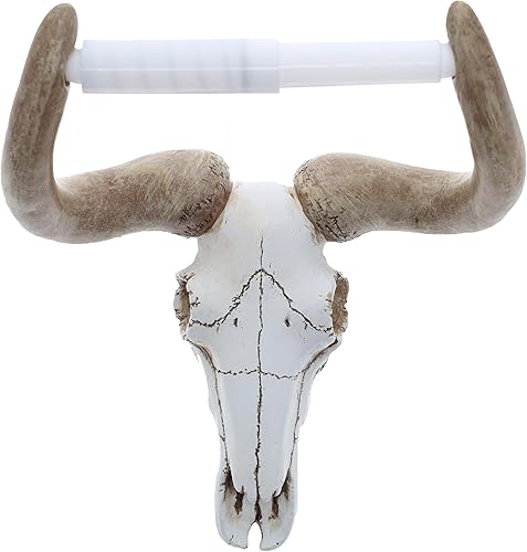 Soporte de papel higiénico de pared con calavera de torovaca - Decoración rústica de baño occidental