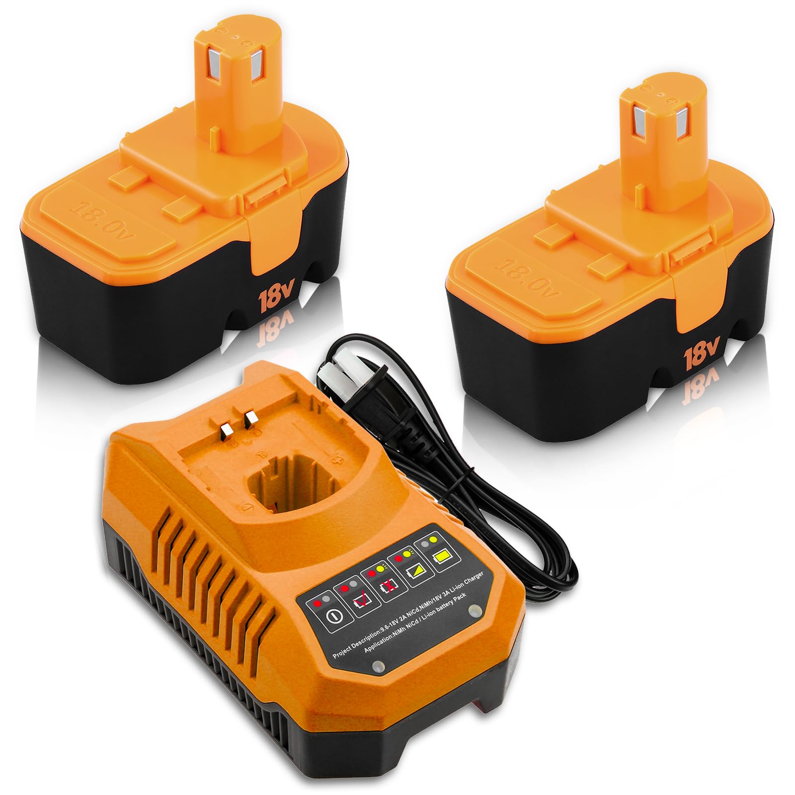 2 Pack 3600mAh Lithium Replacement for Ryobi 18V Battery and P117 Charger Combo Compatible with Ryobi 18 Volt Battery P102 P103 P104 P105 P107 P108 P109 Cordless Power Tools (Yellow)