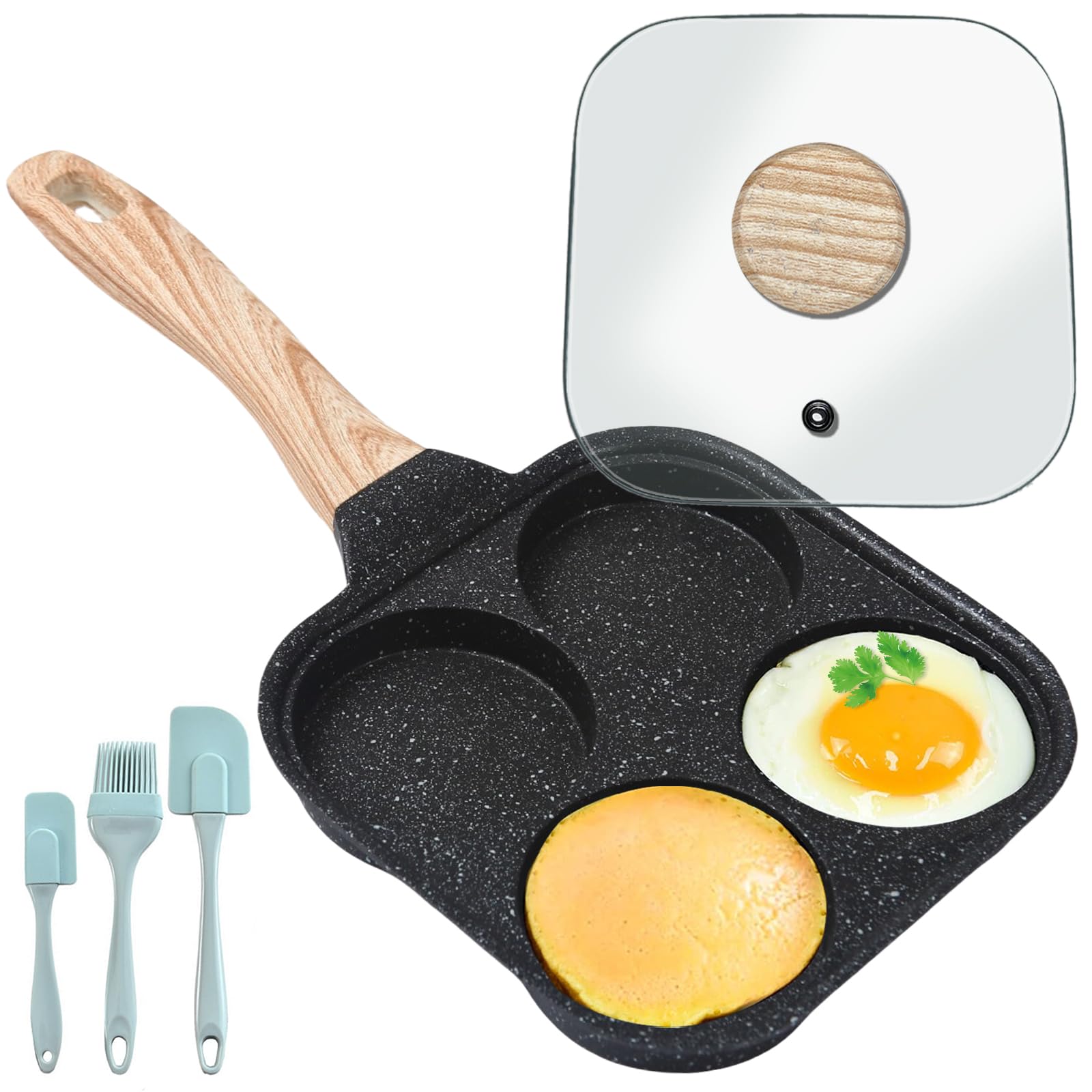 endusor Spiegeleipan, geschikt voor inductie (21 cm), met deksel, eierpan & pannenkoekenpan met antiaanbaklaag voor inductie gas, keramisch, elektrisch, egg pan, oogpan voor spiegelei
