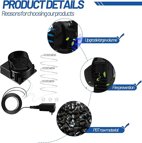 Miniatura 7 de Reemplazo de ventilador inflable, ventilador de repuesto de ventilador de aire de 12 V 1.2 A con 3 cuerdas de luz LED para Halloween, Navidad,