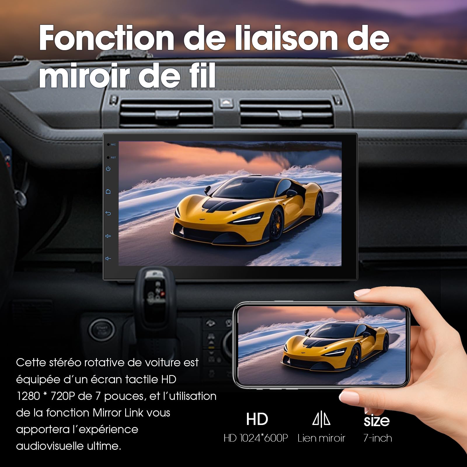 Haudio 7 Pouces Autoradio Bluetooth 2 DIN avec CarPlay &Sans Fil Android Auto, HD Ecran Tactile avec Mirror Link/Vivavoce/GPS/Commande Vocale/AUX/RDS/FM Radio pour Tous Les Véhicules avec Caméra 2+64G