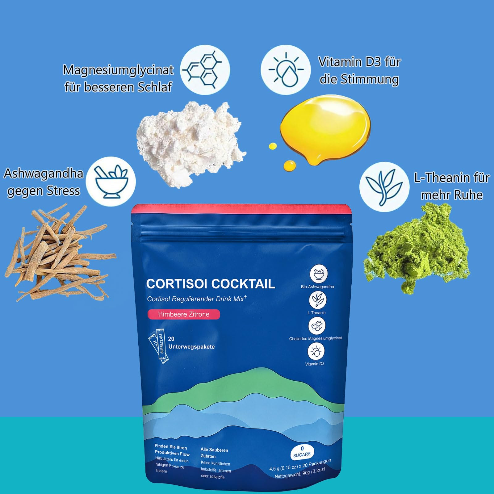 Jello Cortisol Cocktail,40 Stück Jello Cortisol Cocktail Pulver,Cortisols Senken Pulver zum Abnehmen,Entspannt Bleiben,für Damen Herren