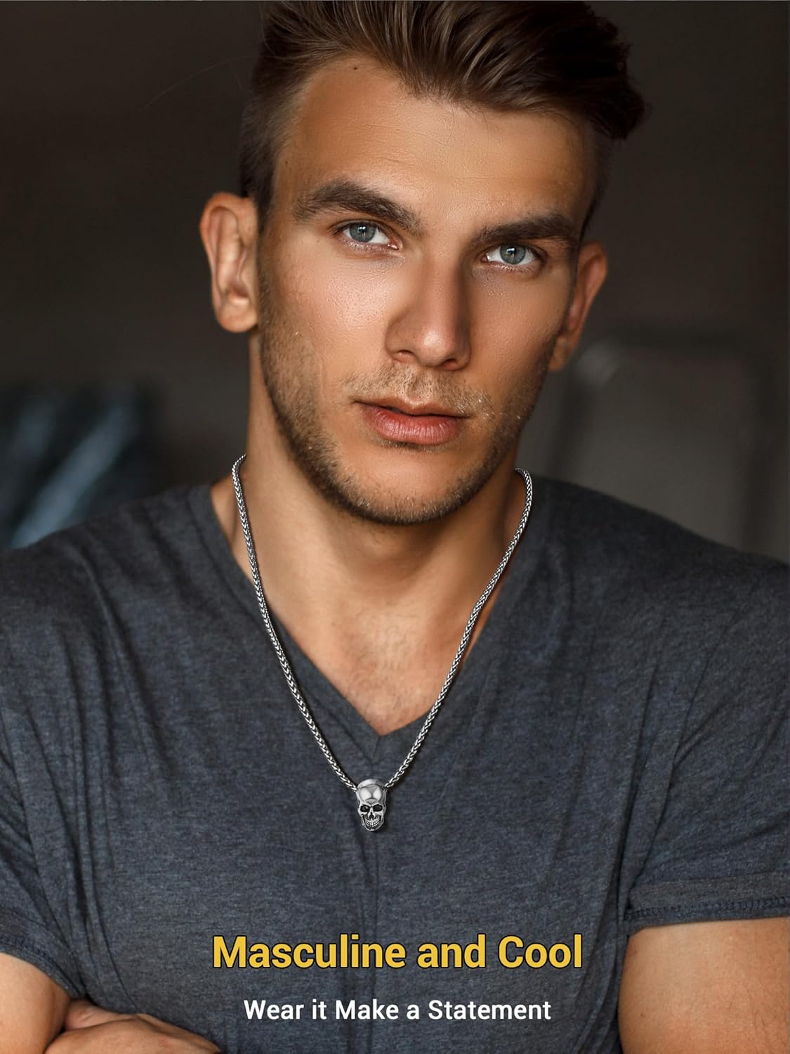 Skull Necklace for Men, Stainless Steel Skeleton Pendant Necklaces, Retro Hip Hop Punk Style, Gothic Halloween Jewelry, Come with Box - Image 2