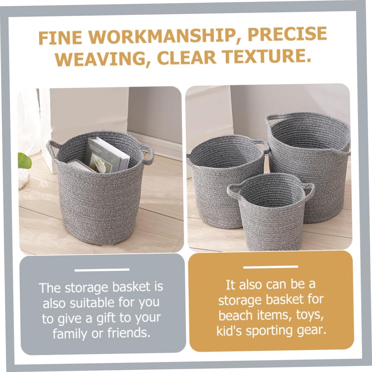 Portable Cotton Rope Laundry Basket with Handles Large Storage Hamper for Clothes Bedroom Bathroom Nursery and Laundry Use and Spacious