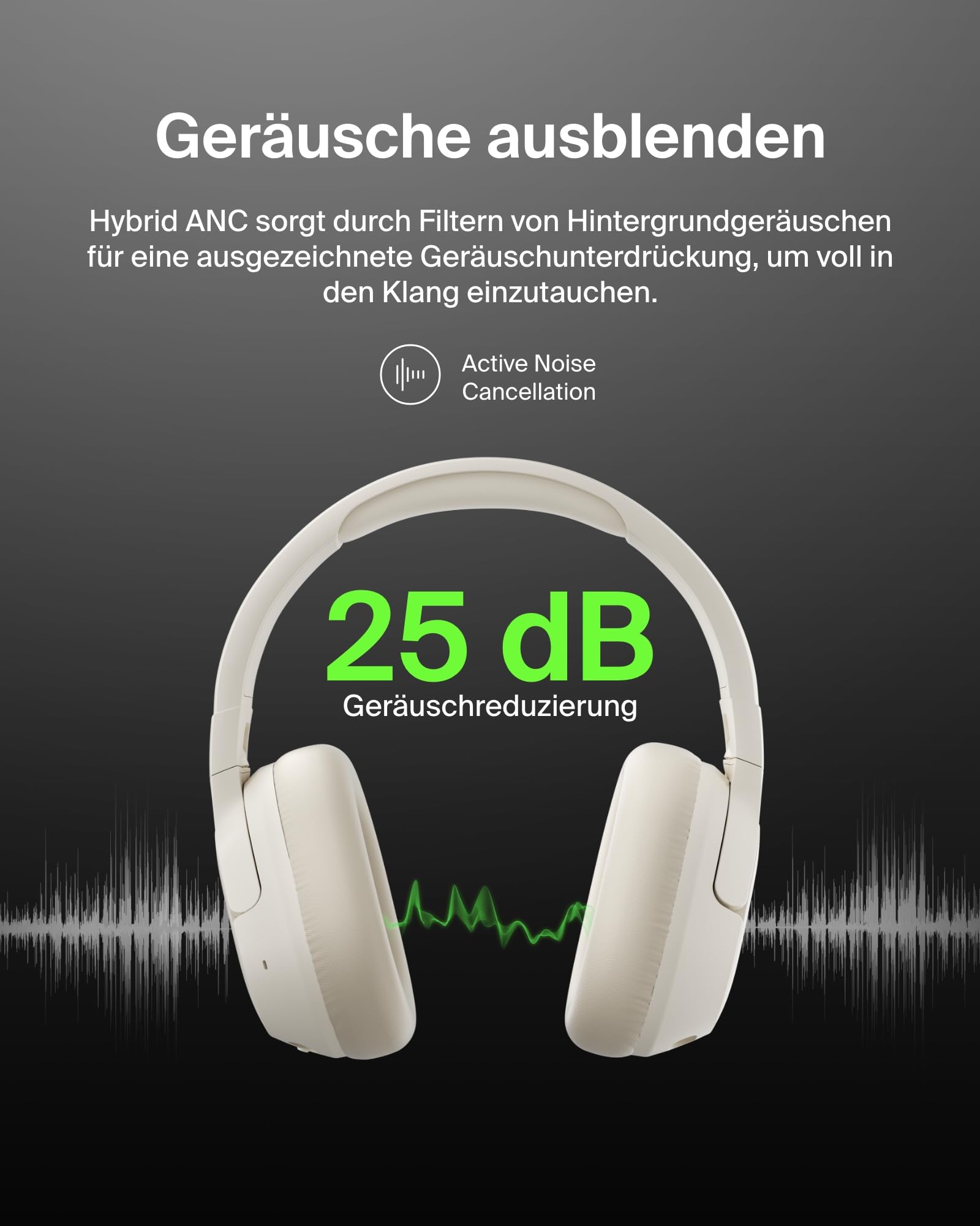 Belkin SoundForm Isolate Noise Cancelling Kopfhörer kabellos Bluetooth Kopfhörer, Headset mit Mikrofon, Over-Ear-Kopfhörer mit 60 Stunden Wiedergabe, tiefer Bass, CloudCushion Hörmuscheln – Sandfarben