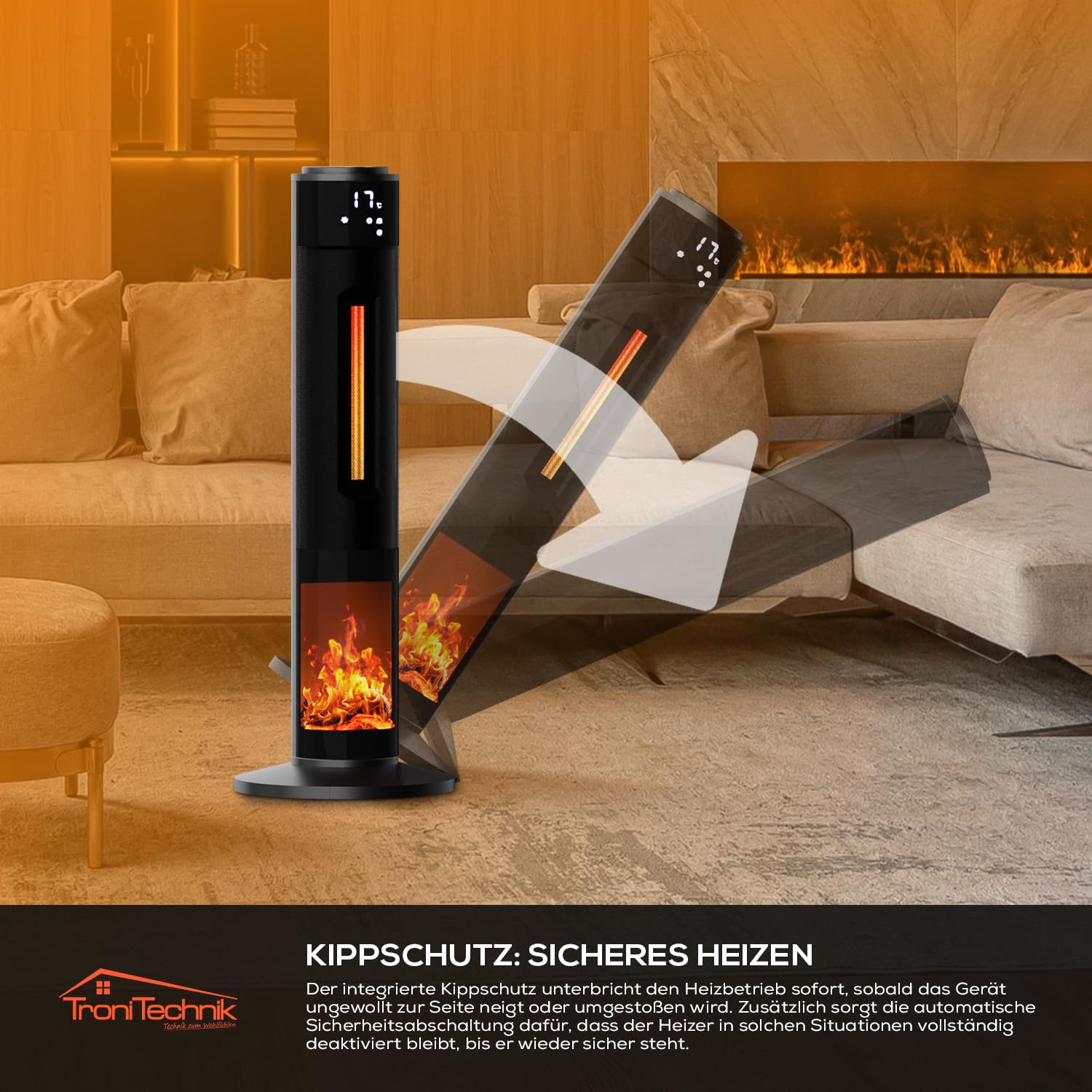 Tronitechnik® Heizlüfter Turmheizstrahler 1000 / 2000W Heizstrahler Standheizstrahler mit Fernbedienung Timer Kamineffekt Heizung Turm-Keramik-Heizer Heizlüfter Heizgerät Kamin Oszillationsfunktion