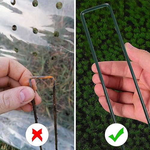 Miniatura 4 de Clavijas de seguridad para jardín, 45 clavijas de malla galvanizadas en forma de U de acero verde con 10 arandelas amortiguadoras, clavijas de