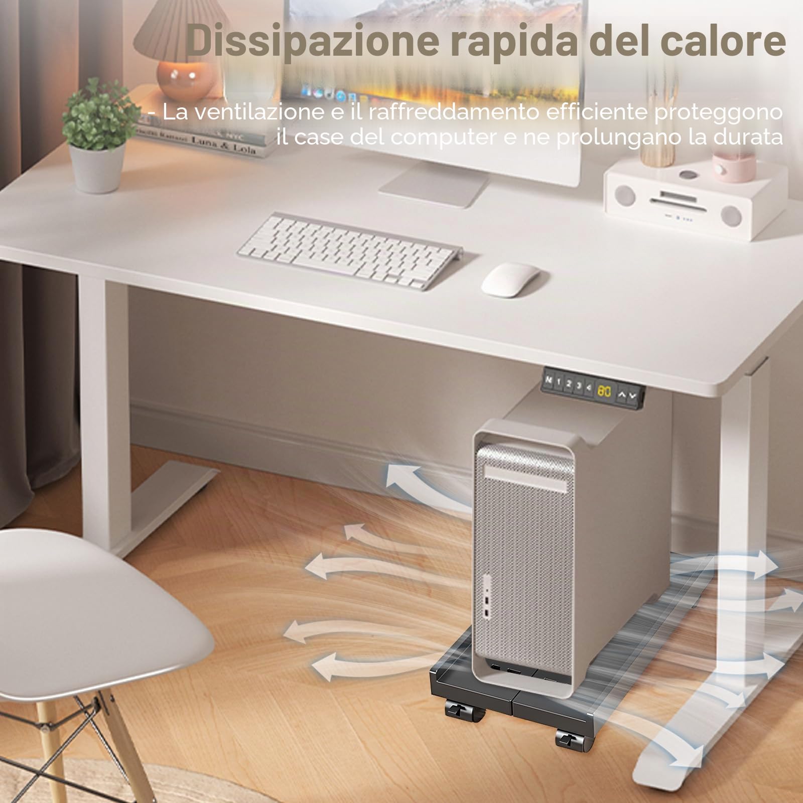 Supporto PC Fisso, Torre Supporto PC con 4 Ruote Bloccabili, Carrello Regolabile(20-30cm) Universale Computer Desktop Tower, sotto Scrivania, Anti-Polvere, Gaming/Ufficio/Casa, Fino a 30kg