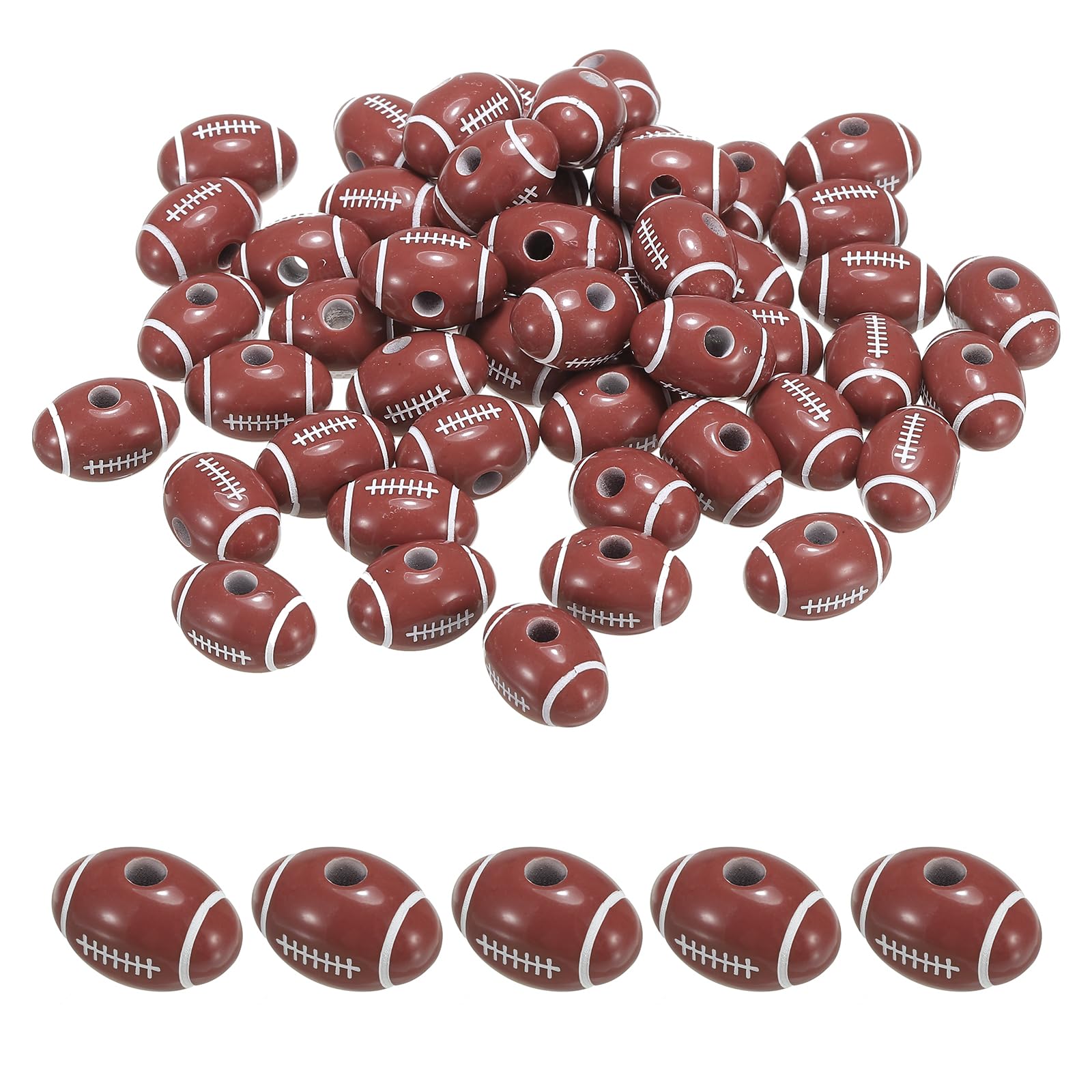PATIKIL Sports Ball Beads, 100 Pcs Acrylic Rugby Beads Bulk Round Sports Spacer Beads for DIY Crafts Bracelet Necklace Making Brown
