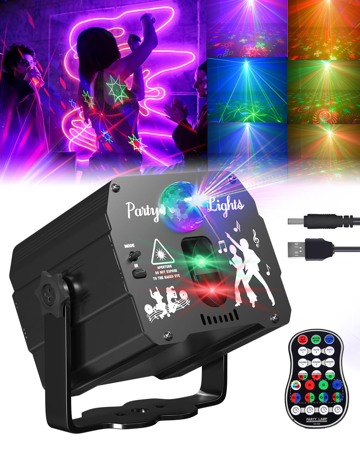 TobeBright Disco Lights Party Lights, 90 Patterns Wireless LED Sound Activated RGB DJ Stage Lights Projector with Remote Control, for Birthday Home Room Dance Party Wedding Christmas Karaoke Pub Bar