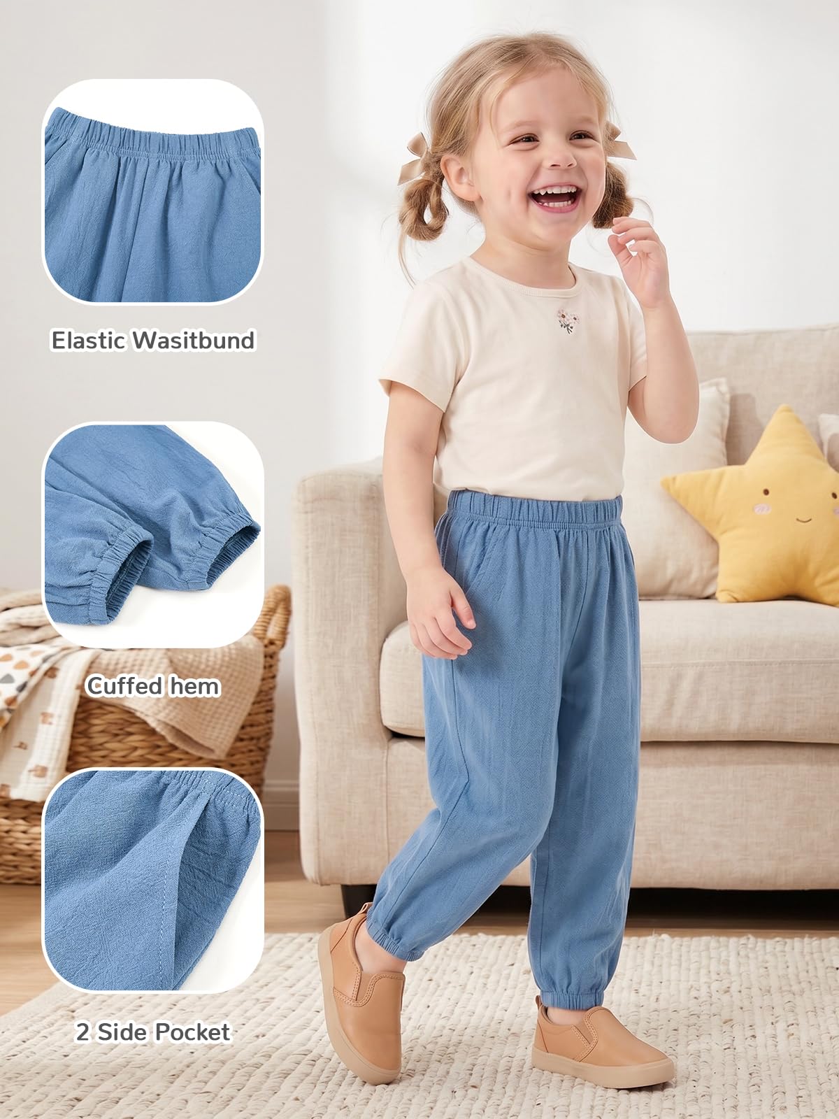 Miipat Pantalon de Bébé Fille 3 Pièces Pantalon Long Décontracté pour Garçon Doux pour L'été avec Taille Élastique Pantalons Unisexe pour Enfant en Bas Âge