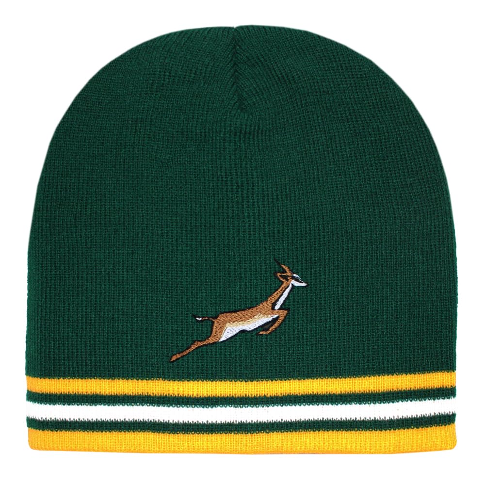 Teddyt's Men's Dark Green South Africa Springbok Embroidered Green Beanie Hat