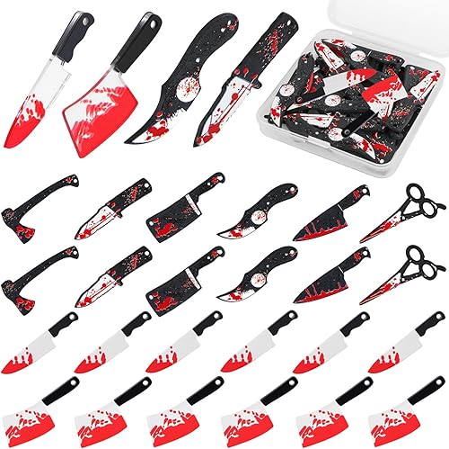24 dijes de cuchillos falsos, colgante de Halloween, mini cuchillos falsos de plástico, cuentas para mujeres, manualidades, manualidades, dijes de