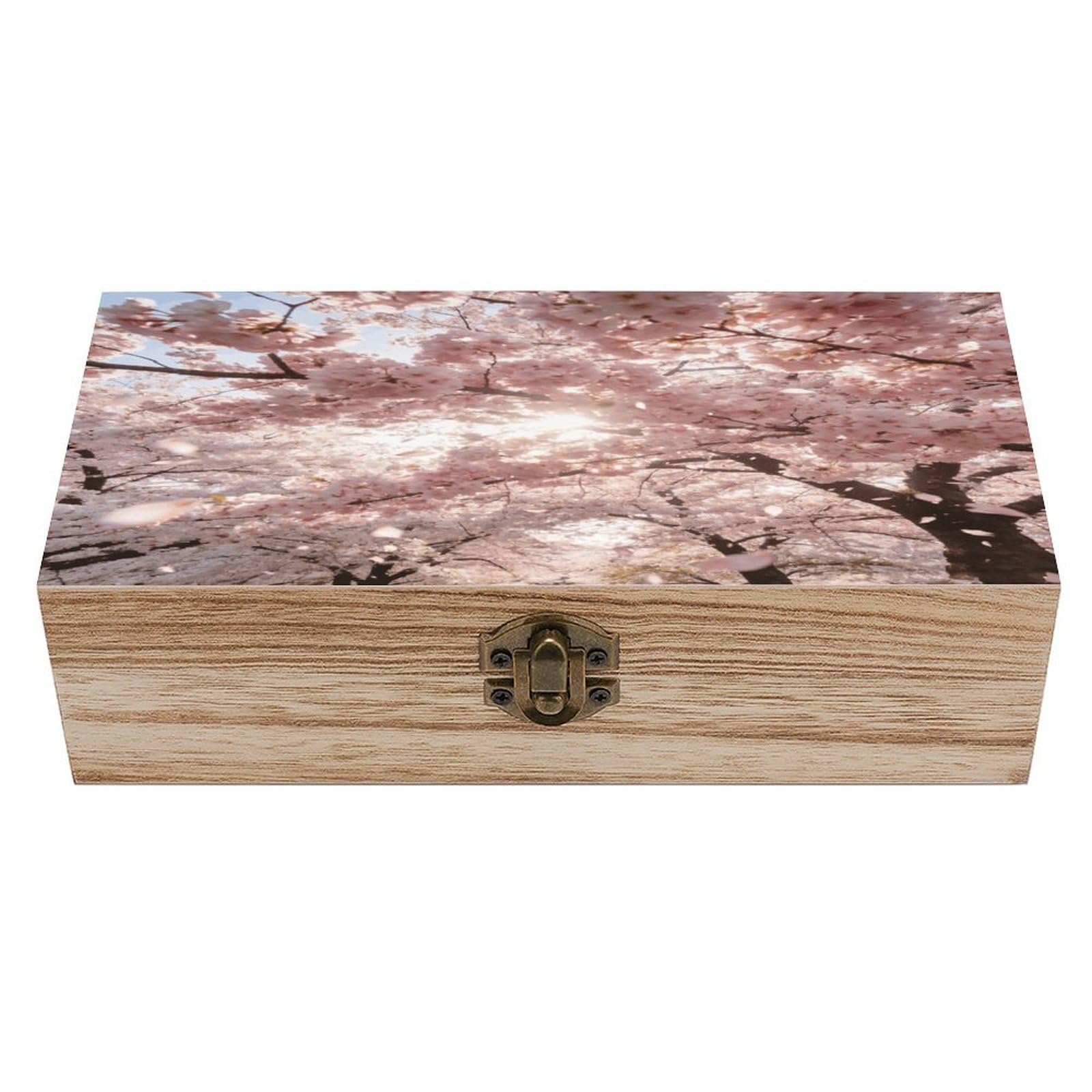 LZQPOEAS Cherry Blossoms Pink Wooden Keepsake Box Wooden Storage Box Container with Hinged Lid Beautiful Wood Memory Box Decorative Jewelry Case for Crafts Art Hobbies & Trinket Storage