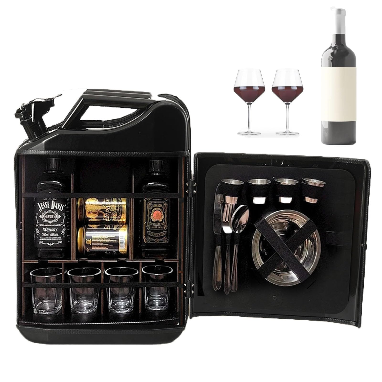 20L Kanister Mini Bar, Benzinkanister Form Mobile Bars,Abschließbare Minibar mit Holz Fächern, Whiskey Bar Schrank, Geschenk für Männer Ehemann Papa - 36x17x47 cm (ohne Alkohol)