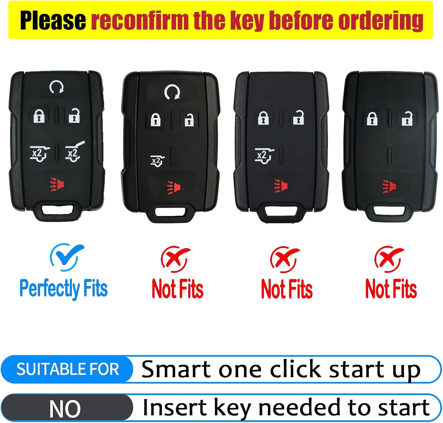 Key fob Cover for GMC with Keychain, Soft TPU Car Key Cover Case for Chevy Tahoe Suburban 2015 2016 2017 2018 2019 2020 GMC Yukon/Yukon XL Accessories(Silver Edged Black)