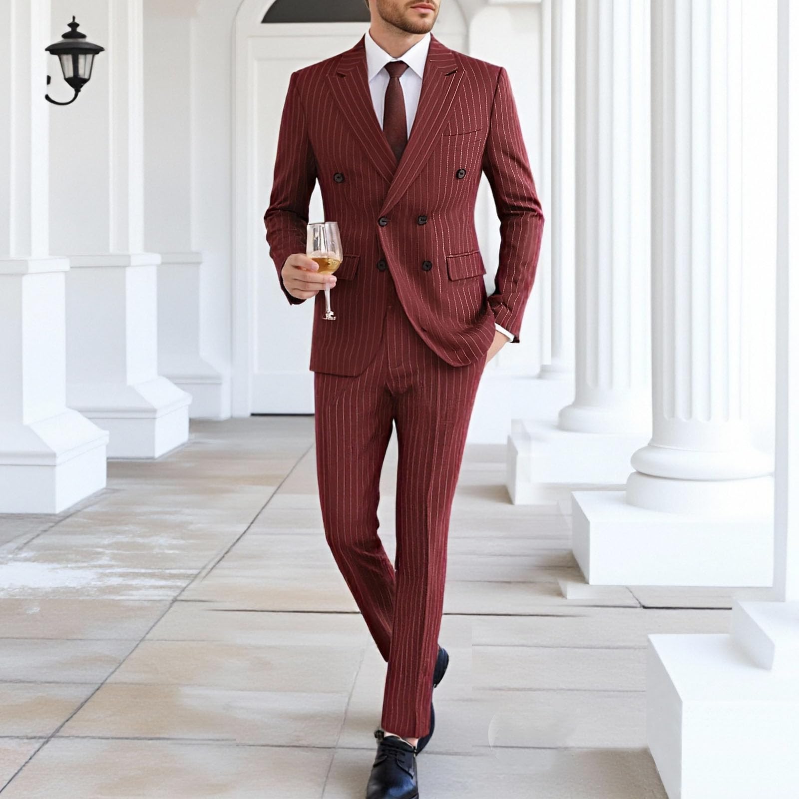 Completo da Uomo Slim Fit, 2 Pezzi, Doppiopetto, gessato, Giacca e Gilet, Pantaloni, per Matrimonio e Ballo di fine Anno