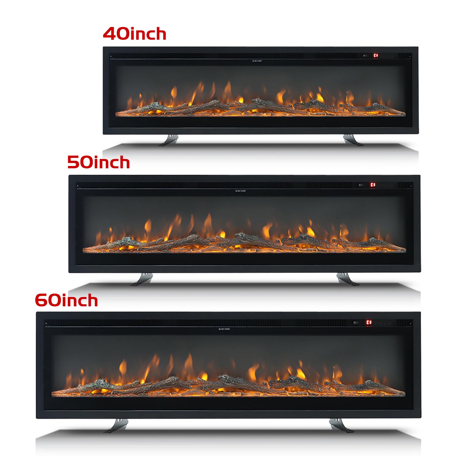 Elektrischer Kamin, an der Wand montiert/vertieft/frei stehend 40 Zoll Raumheizung mit Fernbedienung einstellbare Flammen Farben Touch Screen Energieeinsparung