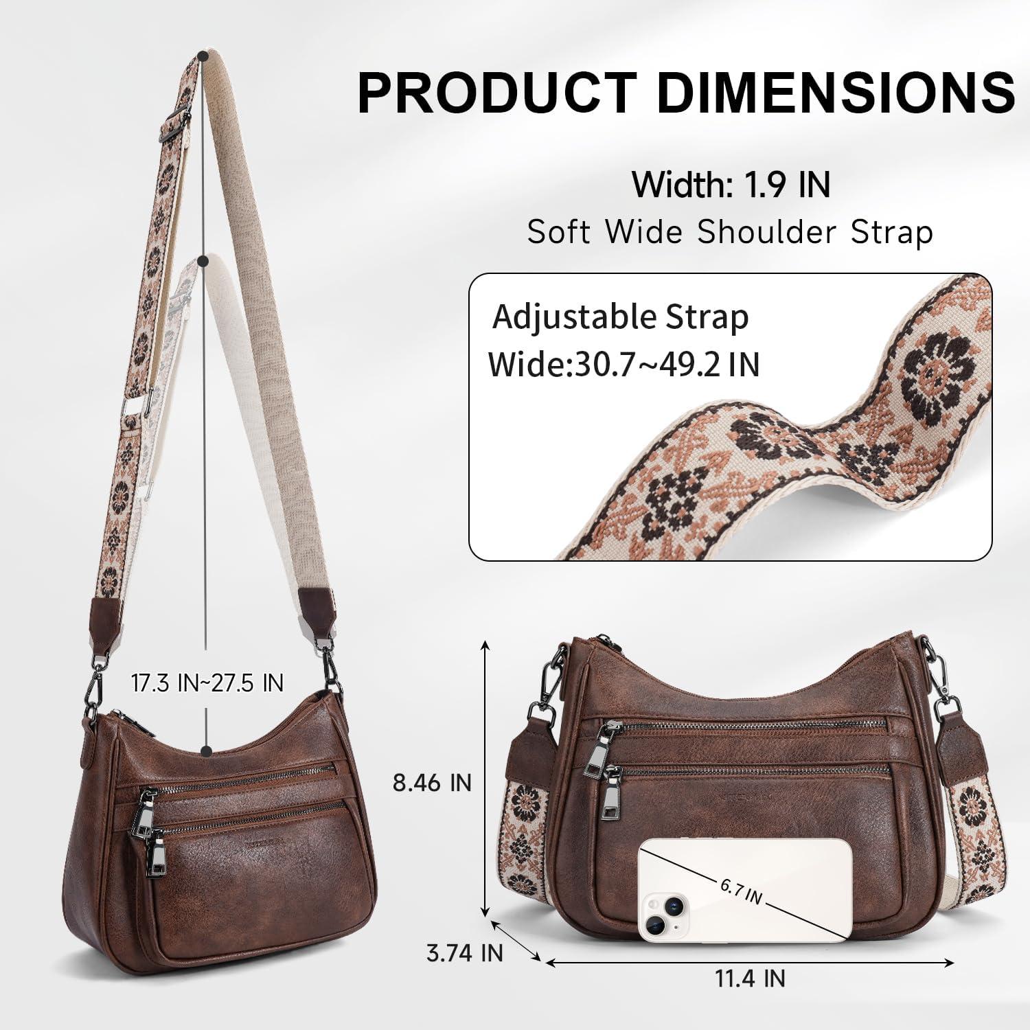 Crossbody Bags for Women Leather Purse Trendy Multi Pocket Shoulder Handbags with Adjustable Guitar Strap - Image 5
