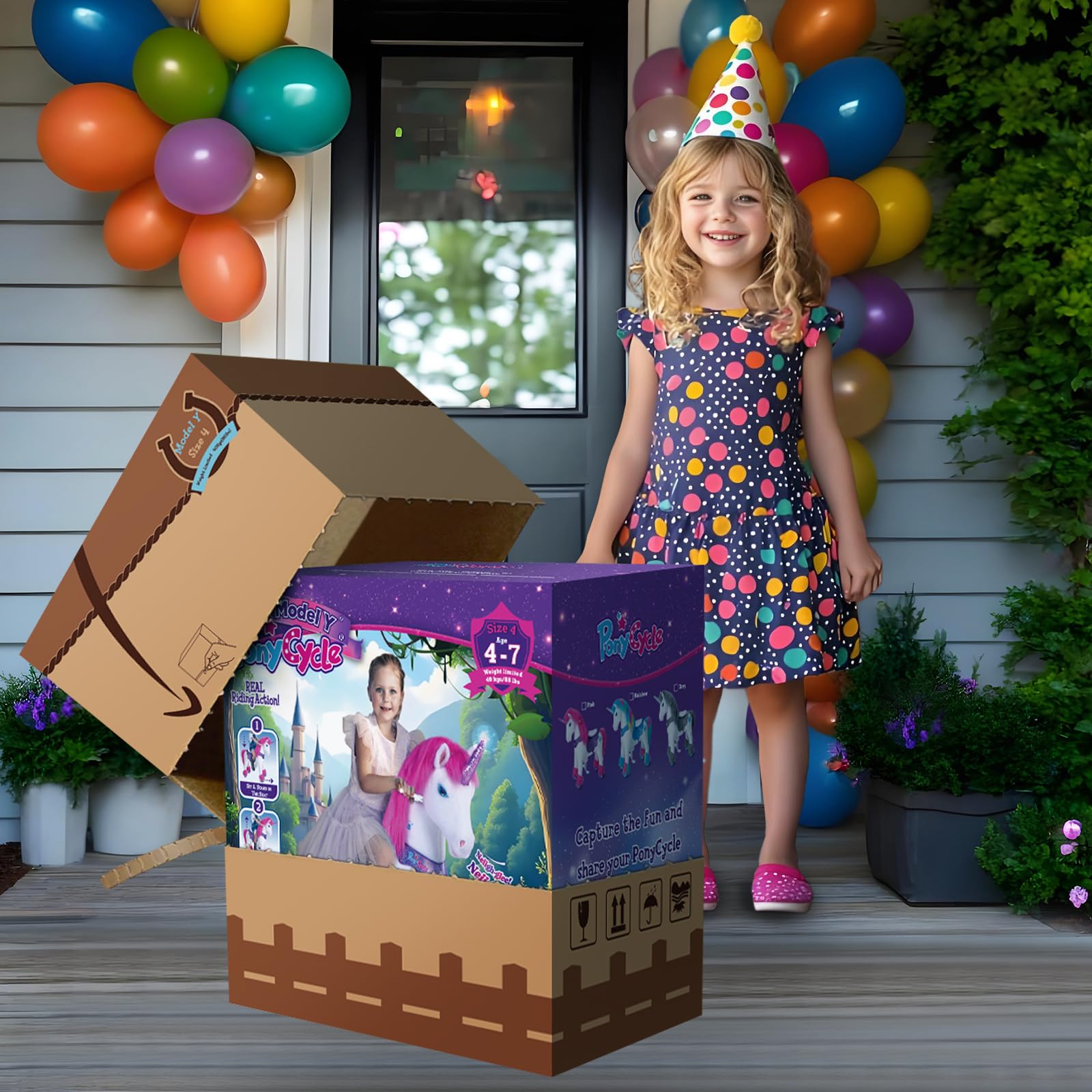 PonyCycle Modèle Y Avancé Licorne à Monter avec Sons Magiques pour Enfants 4-7 Ans, Licorne Rose en Peluche à Roues avec Frein, Jouet Mécanique pour Anniversaire des Filles - Y452