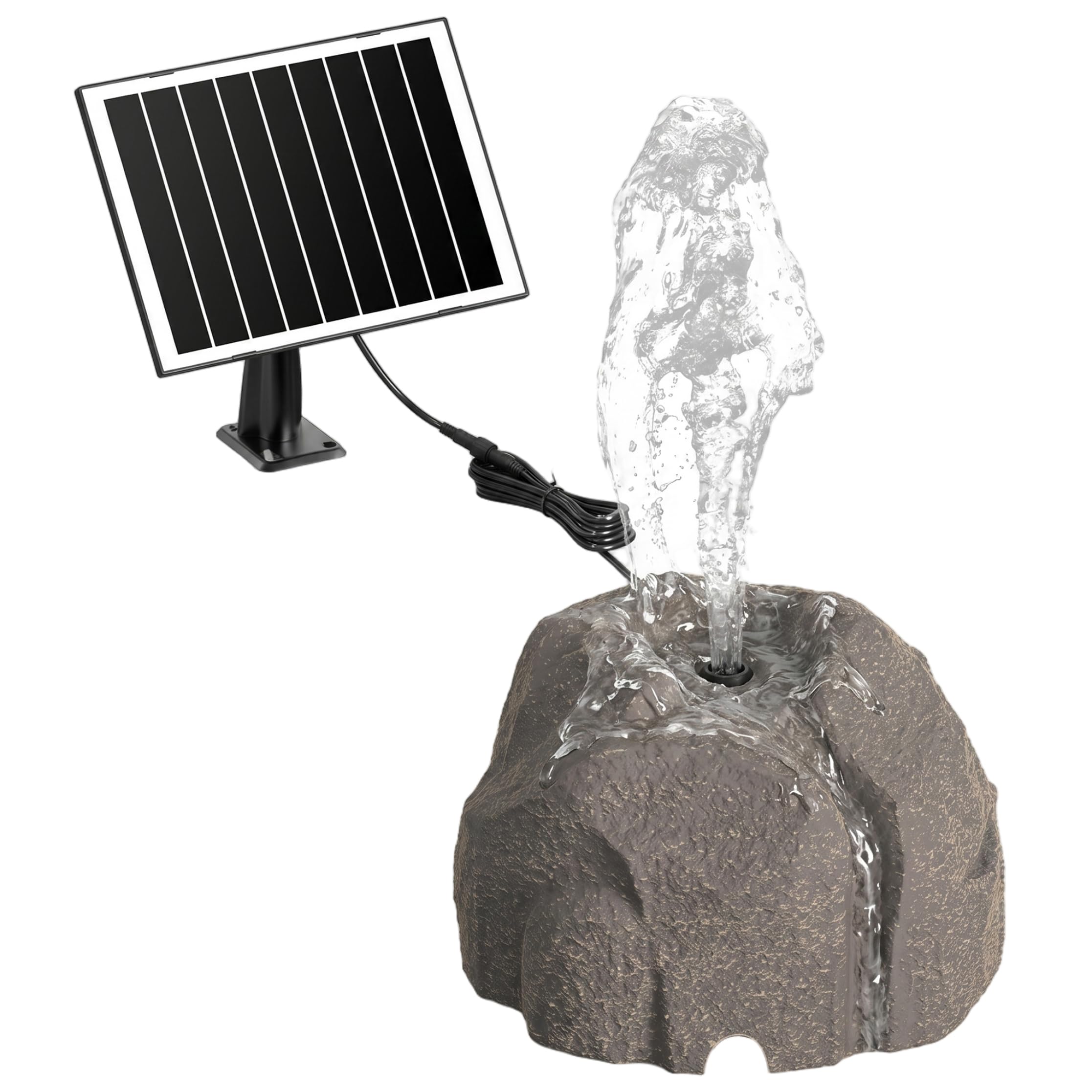 Solar Bird Bath Fountain, Realistic Granite Rock Solar Garden Fountain with Auto Dry Shut-off & Filter for Birdbath Outdoor, Pond, Patio Garden, Gray, Bird Bath, For