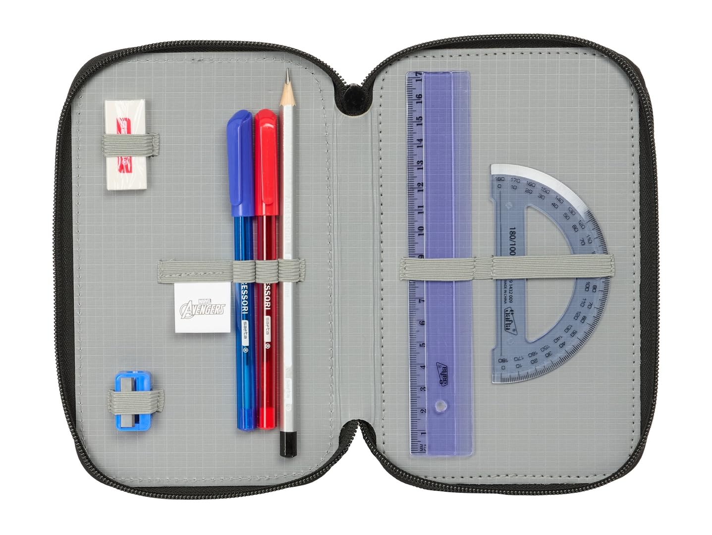 safta AVENGERS VENDETTA - Astuccio scuola con 37 utili inclusi, astuccio per bambini, ideale per bambini dai 5 ai 14 anni, comodo e versatile, qualità e resistenza, 12,5 x 5,5 x 19,5 cm, Nero, M,
