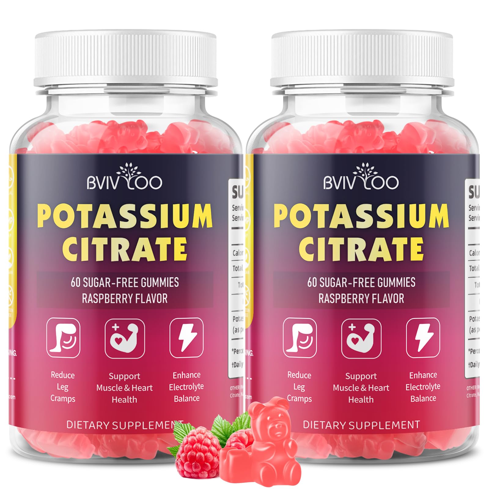 Potassium Citrate Gummies for Adults, Sugar-Free Potassium Gummies 1000mg Support Leg Cramps & Electrolyte Balance High Potency Potassium Supplement 120 Count 2pack