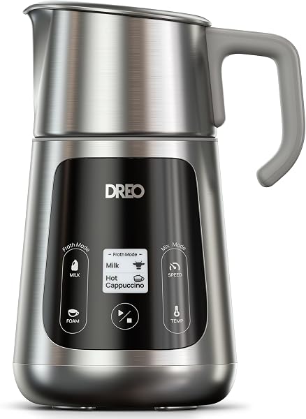 DREO All-in-1 BaristaMaker Milk Frother, Electric Foam Frother for Latte Art Microfoam and Coffee, 15oz/450ml Automatic