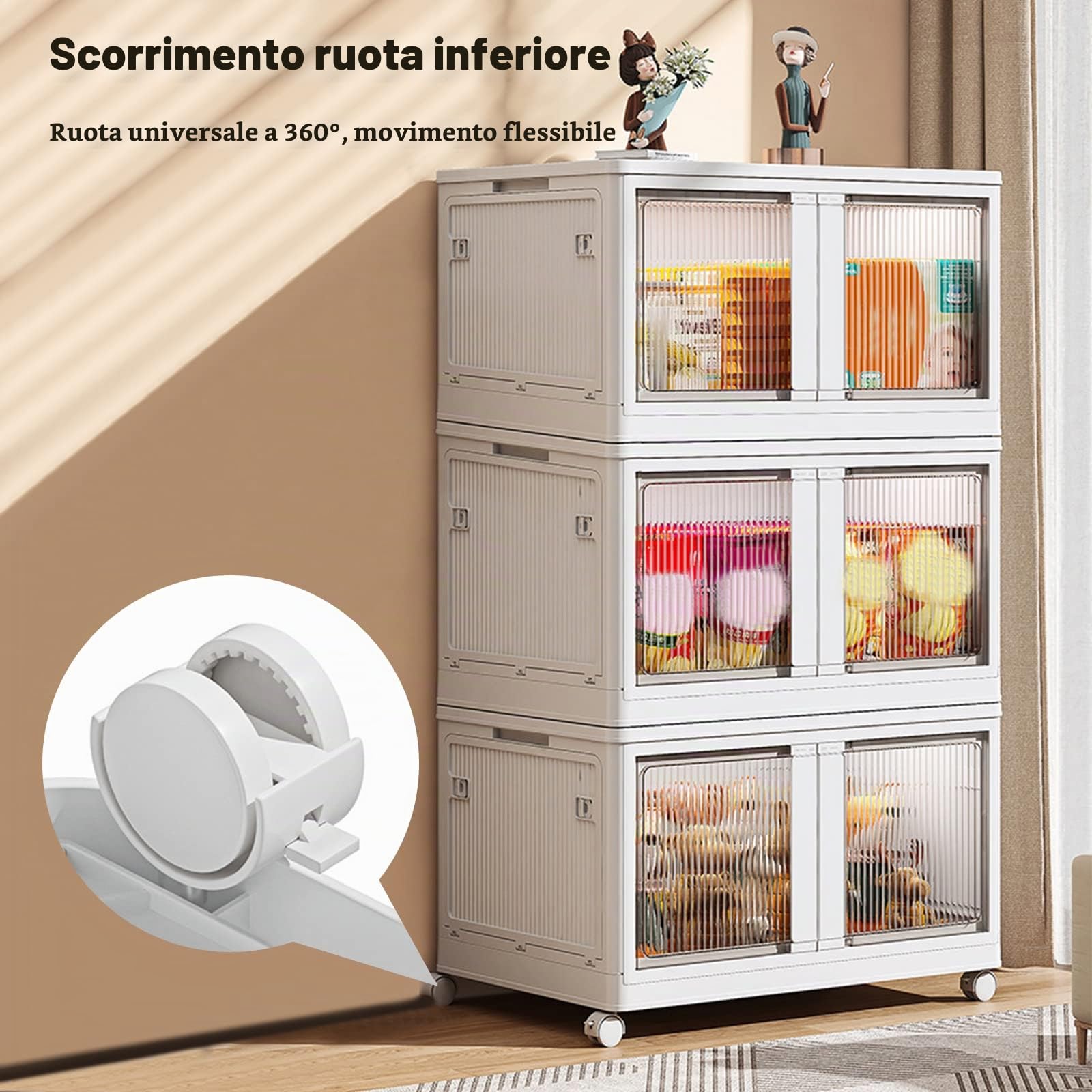 Ergocar Scatole Immagazzinaggio Pieghevole, Impilabili Scatola Organizer Trasparente con Ruote Nella, Apertura a Cinque Lati, Scatola Organizer Plastica per Auto, Armadi, Casa, Ufficio