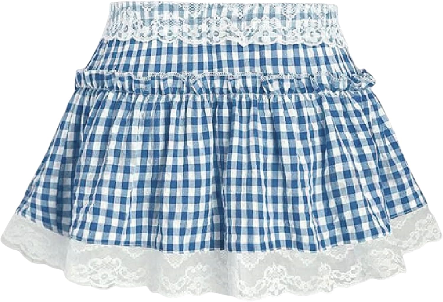 KMBANGI Adult Womens Gingham Short Skirt Pleated Ruffle A Line Plaid Mini Skirt Halloween Cosplay Costume Sissy Skirts