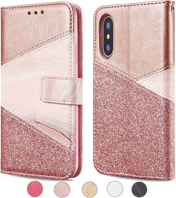 ZCDAYE Wallet Case for Huawei P20 Pro,Premium Bling Glitter [Magnetic Closure] PU Leather [Ceramic Pattern] Stand Folio Inner Soft TPU with [Card Slots] Flip Cover for Huawei P20 Pro - Rose Gold