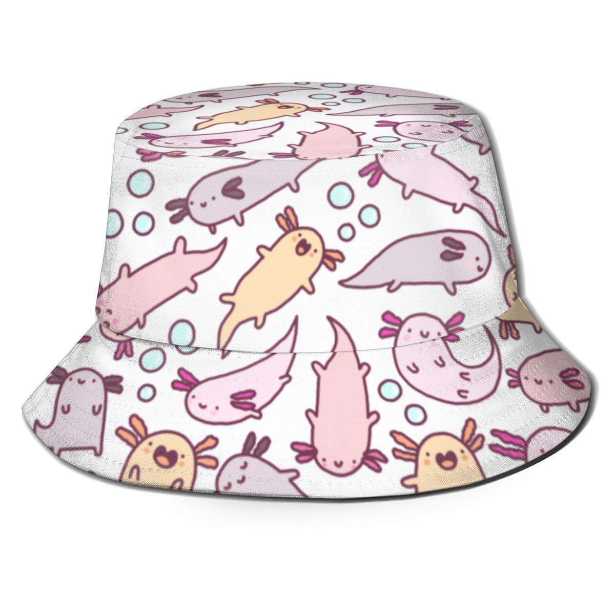 tyui7 Cute Cartoon Axolotl Bucket Hat Packable Summer Beach Sun Hat Fisherman Cap Multicoloured