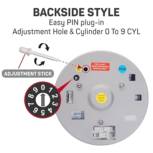 Miniatura 8 de RACETECH Tacómetro eléctrico de 3.740 in para diésel 0-8000RPM blanco y ámbar rojo y azul pantalla LED con advertencia y pico (con luz exterior de