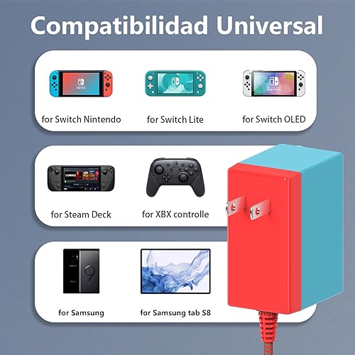 Miniatura 3 de 39 W para cargador Nintendo Switch, cable adaptador de corriente alterna, cable de alimentación para interruptor controlador OLED Lite 15V 2.6A USB