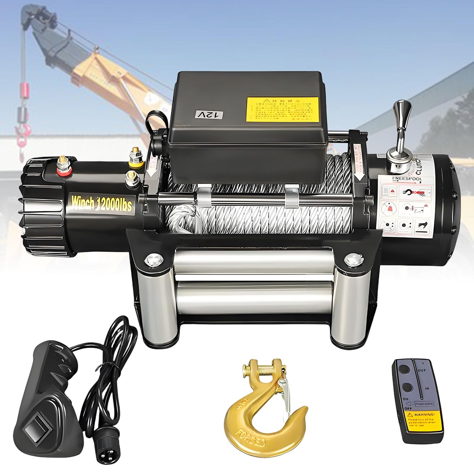 Wciągarka elektryczna do ATV/UTV (zasilanie 12 V / 24 V DC) – sterowanie bezprzewodowe i przewodowe, klasa szczelności IP67 12V-4500LBS