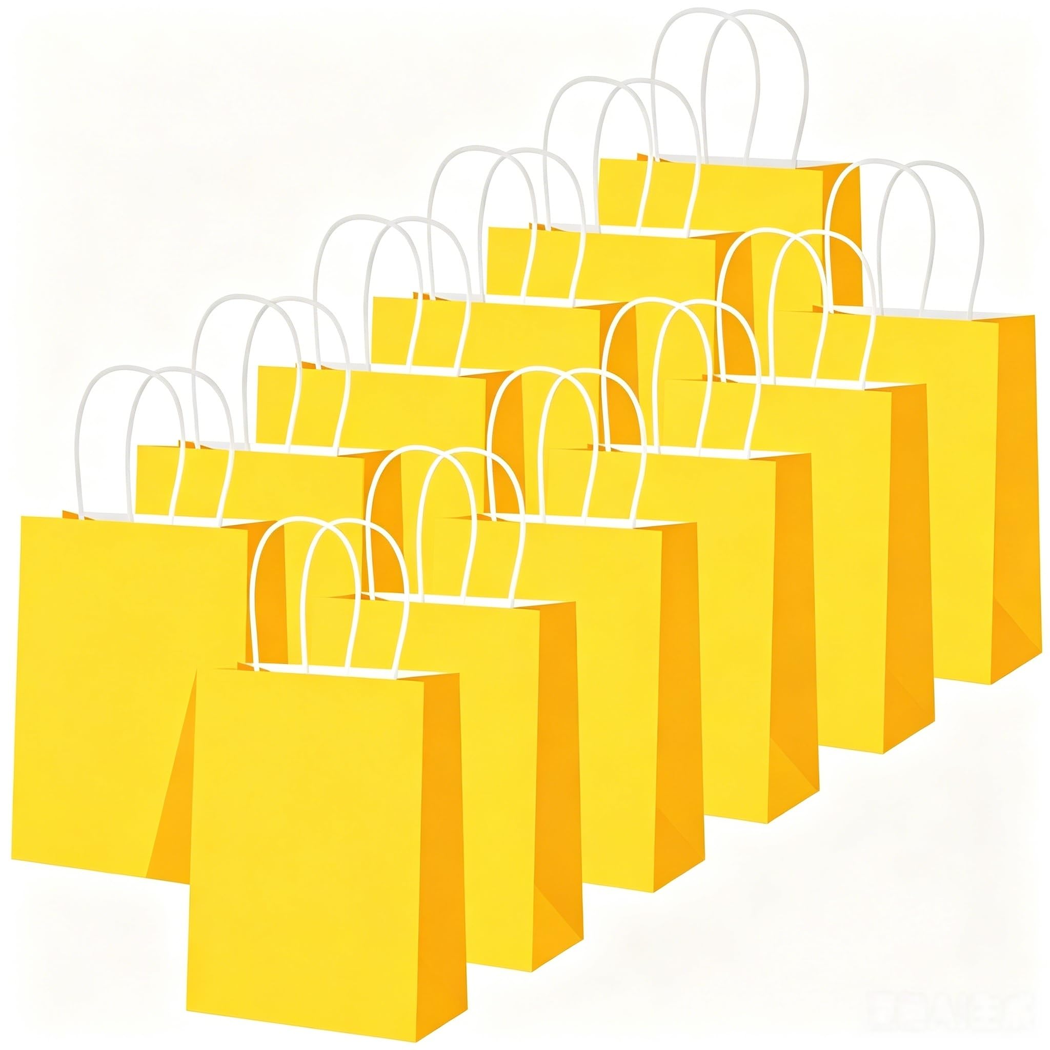 Party Bags, 12 Pack Small Kraft Paper Gift Bags with Handles, 21 x 15 x 8 cm Yellow Paper Bags for Kids Birthday, Treat Bags, Favours and Retail Packaging