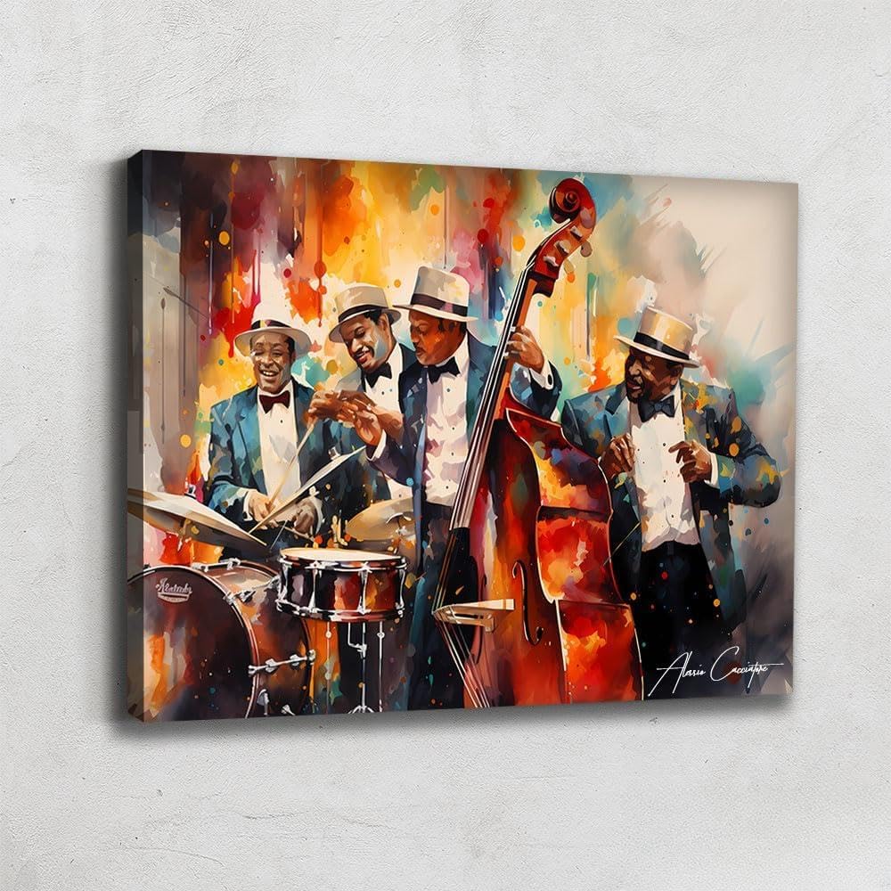 Stampa Musicista Jazz Stampa su Tela Musica Quadro Africano Decorazione Della Parete Soggiorno Tela Xxl Decorazione Camera Adulto Moderna Cornice Decorazione Della Parete Africa (120x80cm)