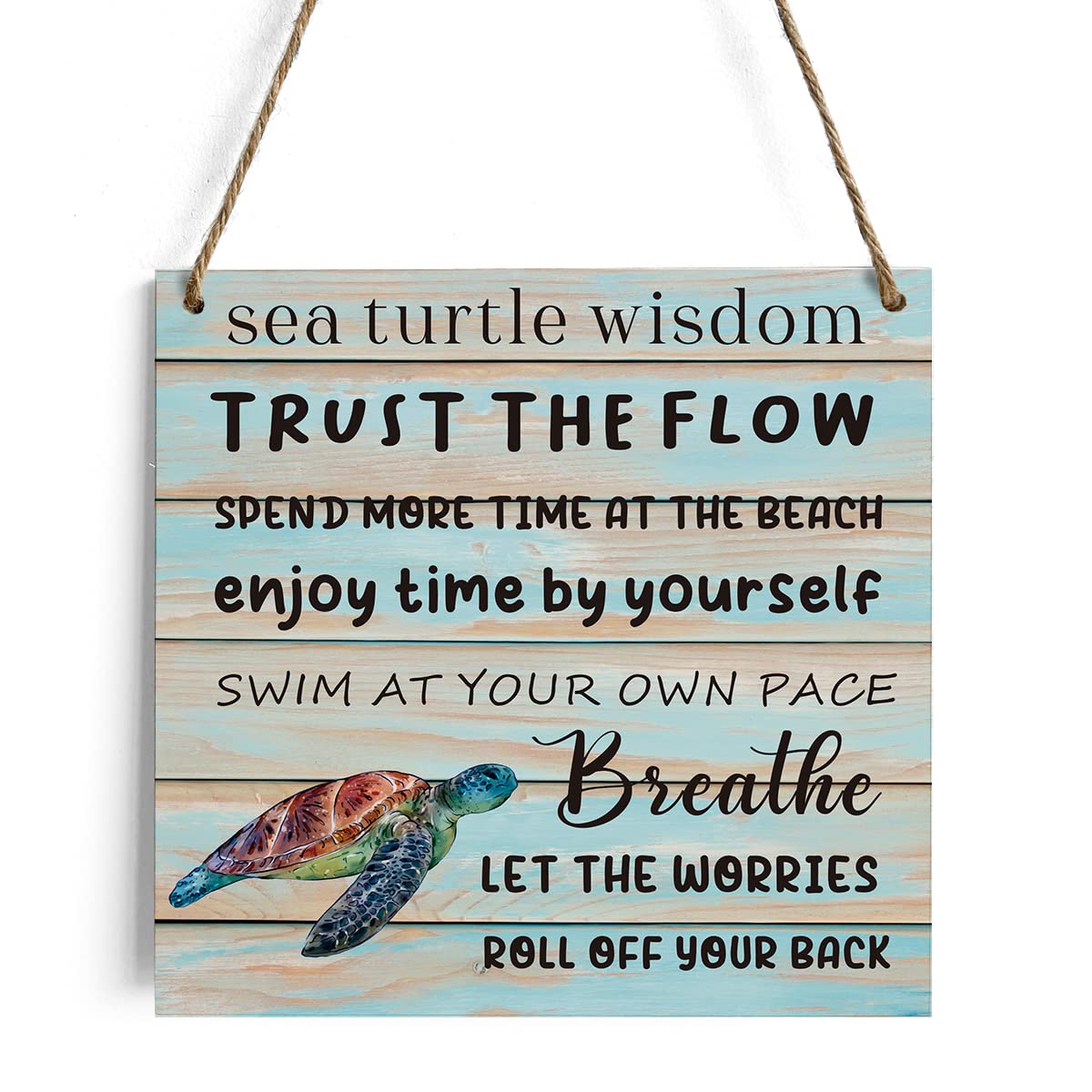 HTBIG Rustic Sea Turtle Decor Wooden Sign, Farmhouse Sea Turtle Wisdom Quote Wood Hanging Wall Decorations for Home Outdoor 7.1 x 7.1 Inches - Rustic Summer Beach Artwork Sign-image-10