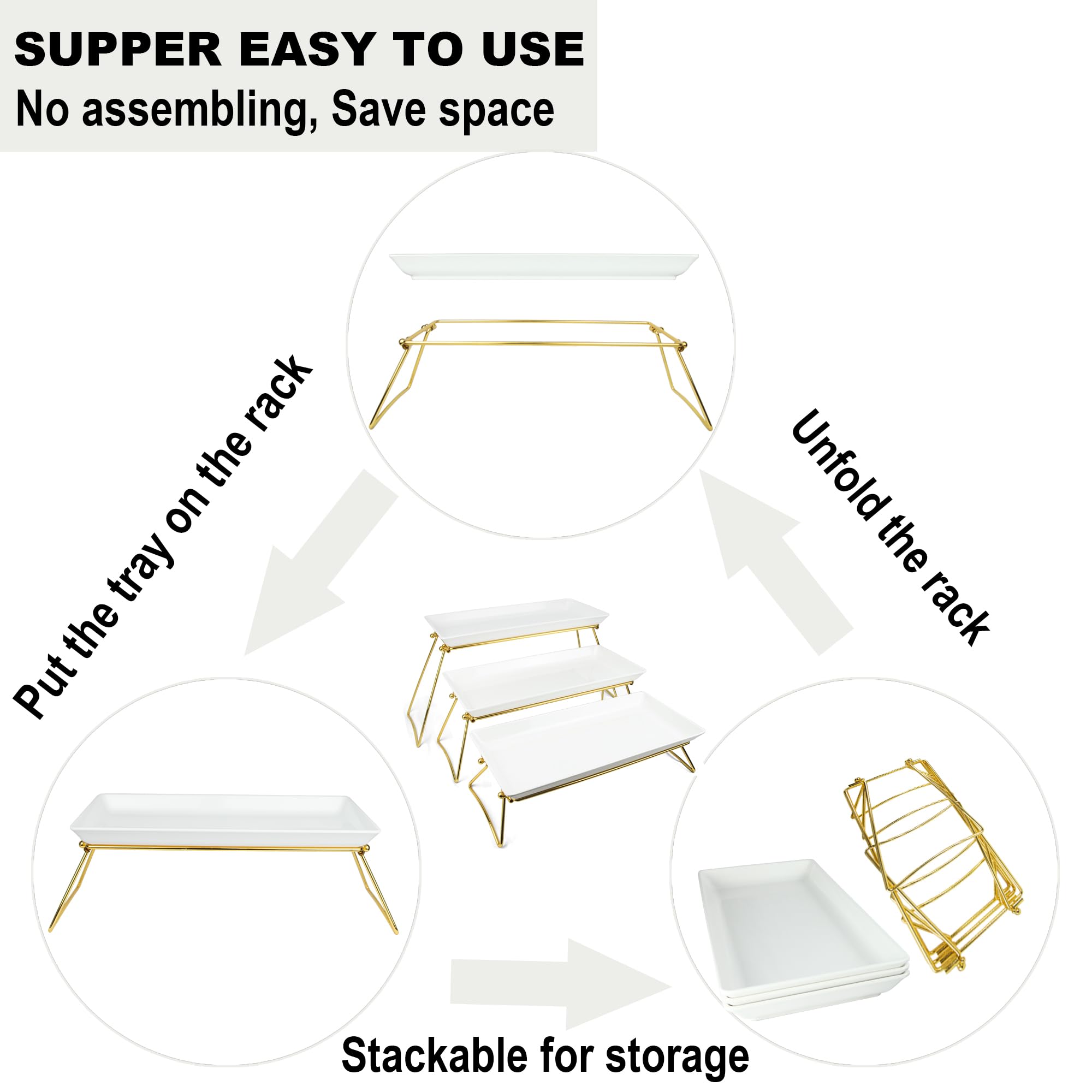 Czlizdyt Set di vassoi extra large a 3 ripiani, 61 x 56 x 24,6 cm, per cupcake, frutta, biscotti, dessert, piatti da portata in melamina, vassoi per cibo per feste a buffet, intrattenimento, bianco e